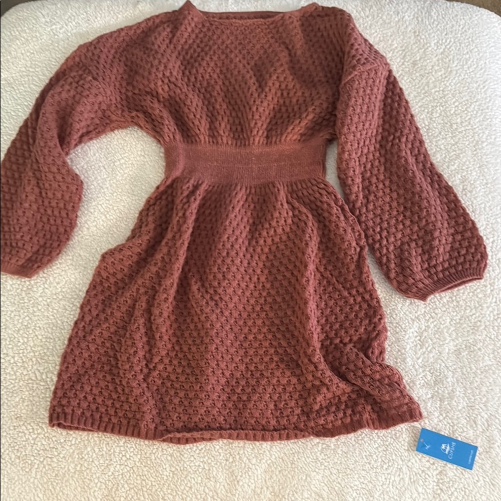 Cupshe Red Long Sleeve Sweater Dress with Bishop Sleeves